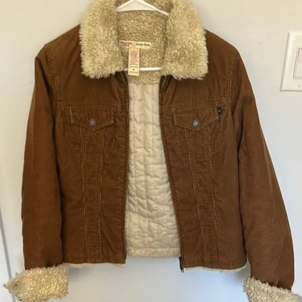 Abercrombie & Fitch Brown Jean Jacket with Sherpa Trim
